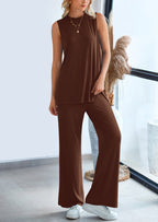 PRETTYGARDEN 2 Piece Set Loose Tank Top Wide Leg Pants Casual Matching Outfits Tracksuit