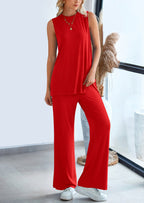 PRETTYGARDEN 2 Piece Set Loose Tank Top Wide Leg Pants Casual Matching Outfits Tracksuit