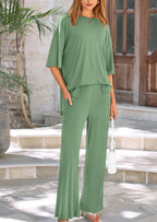 PRETTYGARDEN Women's 2 Piece Outfits Casual Short Sleeve Pullover Tops and Wide Leg Pants Lounge Sets Tracksuits