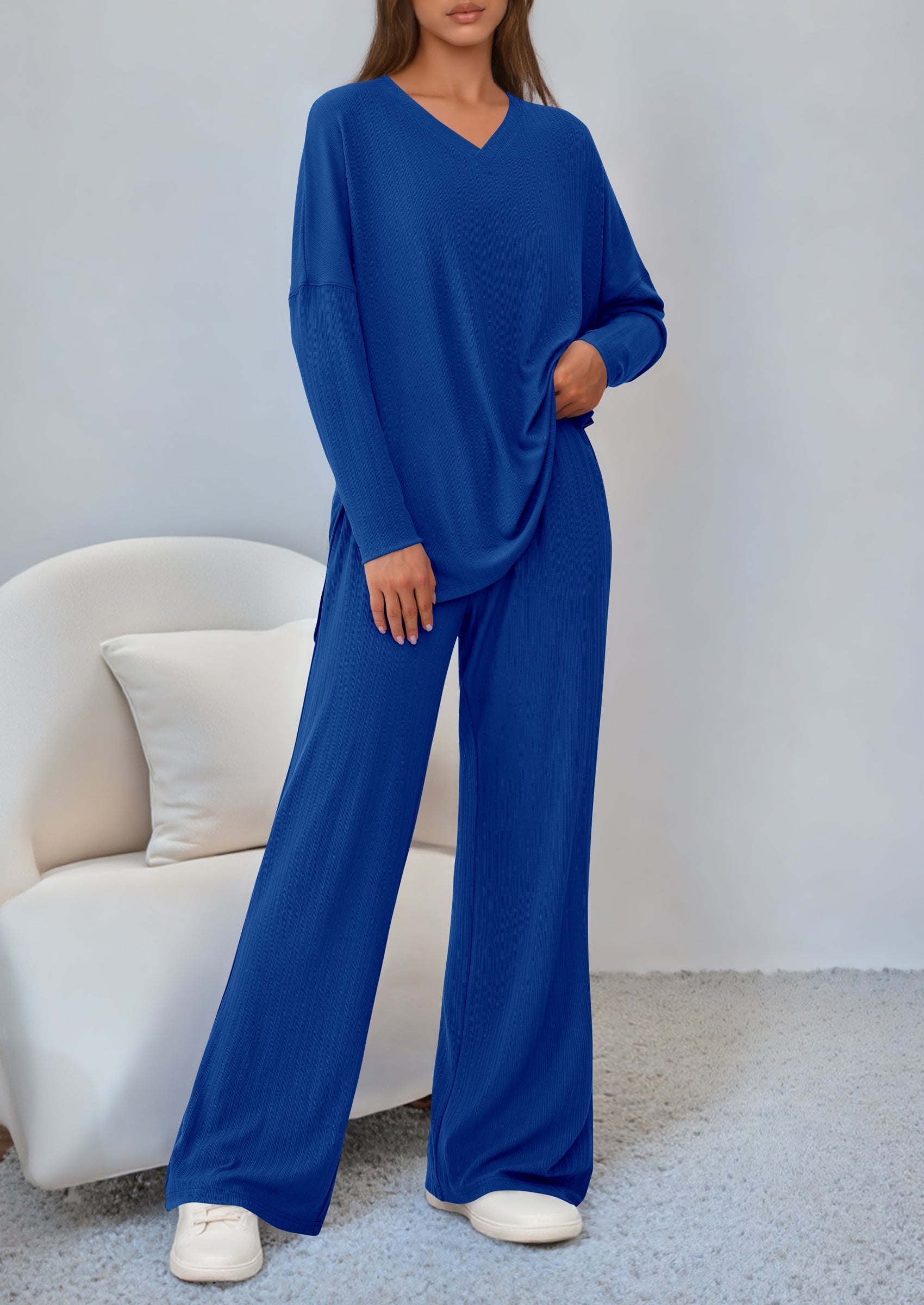 PRETTYGARDEN 2 Piece Lounge Sets for Women Fall Outfits Casual Loose Long Sleeve Tops Wide Leg Pants Matching Pajama Set