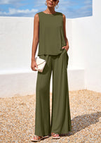 PRETTYGARDEN Women's Two Piece Matching Lounge Sets Asymmetrical Split Tank Tops Wide Leg Pants Summer Outfits Tracksuit