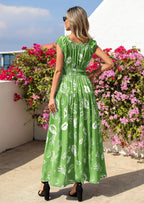 PRETTYGARDEN Women's Boho Maxi Dress Summer Cap Sleeve Long Flowy Beach Vacation Floral Sundresses Spring Resort Wear