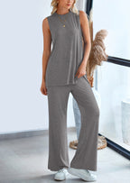 PRETTYGARDEN 2 Piece Set Loose Tank Top Wide Leg Pants Casual Matching Outfits Tracksuit