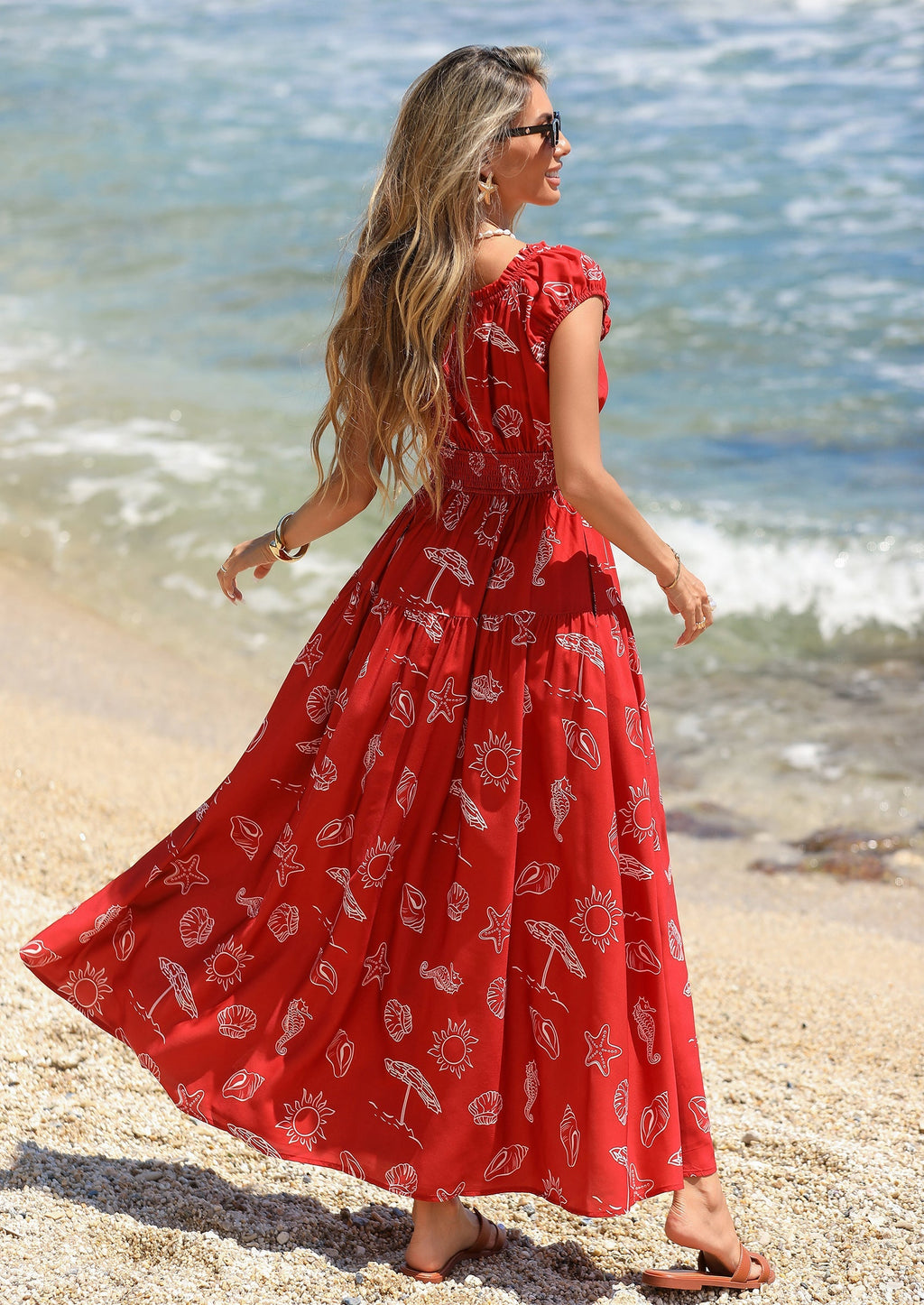 PRETTYGARDEN Women's Boho Maxi Dress Summer Cap Sleeve Long Flowy Beach Vacation Floral Sundresses Spring Resort Wear