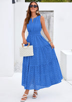PRETTYGARDEN Summer Dresses for Women Sundresses Sleeveless V Neck Eyelet A Line Flowy Beach Vacation Spring Maxi Dress