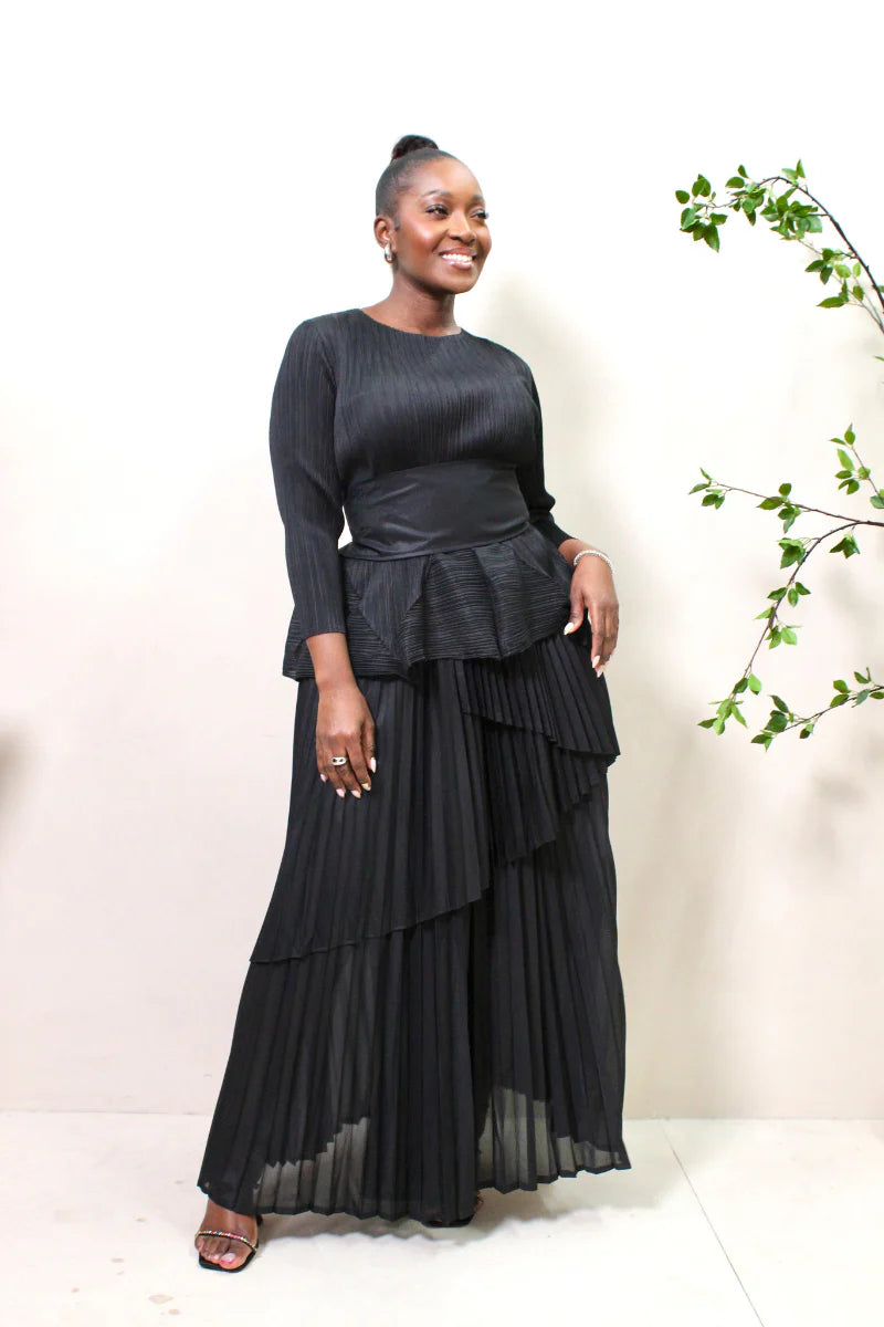 Elegant Black Pleated Set