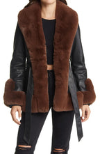 Clearance Sale*KENZY FUR TRIM PEPLUM MOTO IN BLACK BROWN
