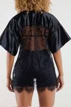 Women V-neck Splicing Printed Hollow Casual Top