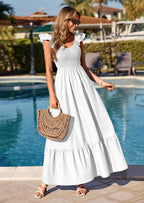 PRETTYGARDEN Women's Summer Casual Maxi Dresses Cap Sleeve V Neck Smocked Long Pockets Party Sundress Vacation Outfits