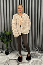 Luxury Faux Fur Long Sleeve Winter Coat in Beige