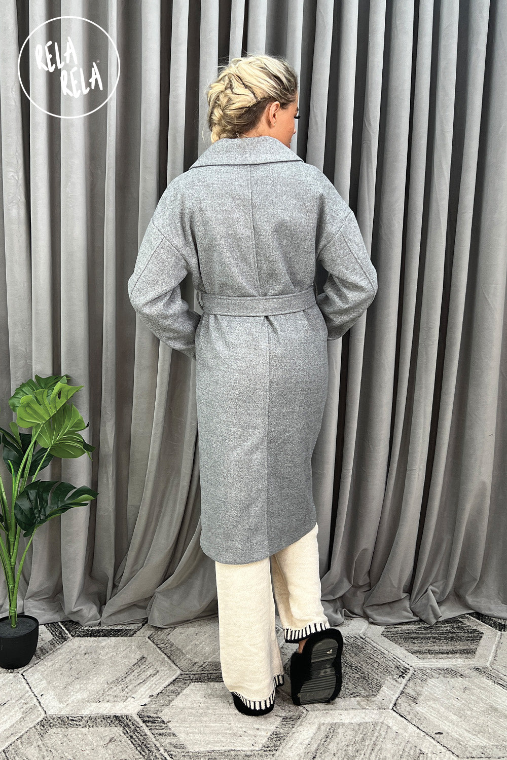 Double Breasted Belted Midi Coat in Charcoal