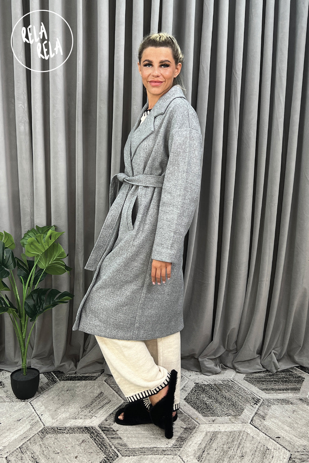 Double Breasted Belted Midi Coat in Charcoal