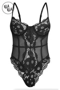 Underwire High Leg Lace Bodysuit in Black