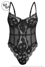 Underwire High Leg Lace Bodysuit in Black