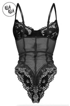 Underwire High Leg Lace Bodysuit in Black