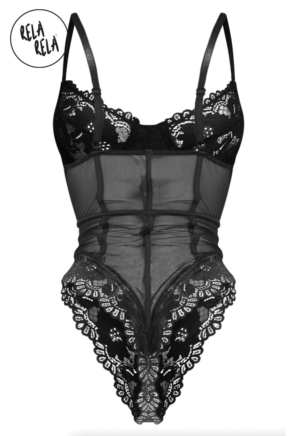 Underwire High Leg Lace Bodysuit in Black