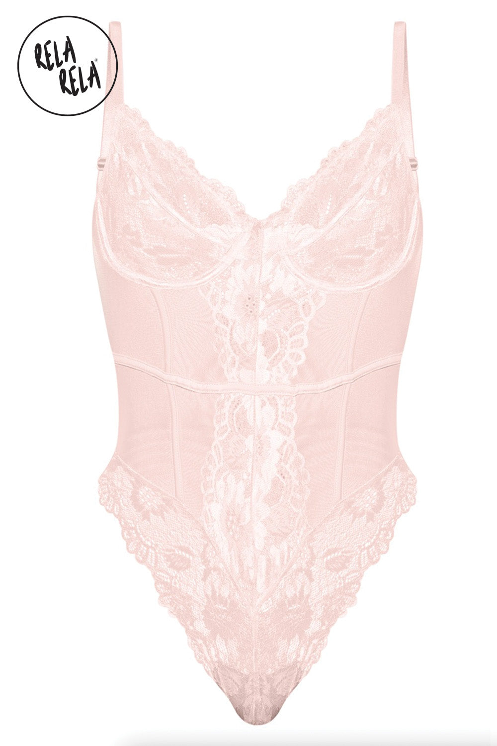 Underwire High Leg Lace Bodysuit in Blush