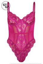Underwire High Leg Lace Bodysuit in Raspberry