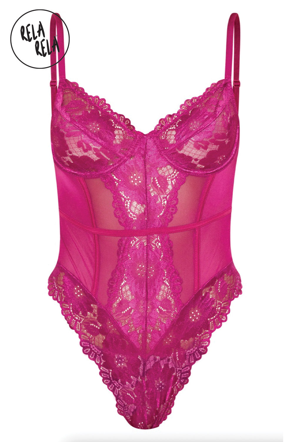 Underwire High Leg Lace Bodysuit in Raspberry