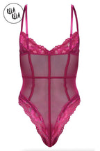 Underwire High Leg Lace Bodysuit in Raspberry