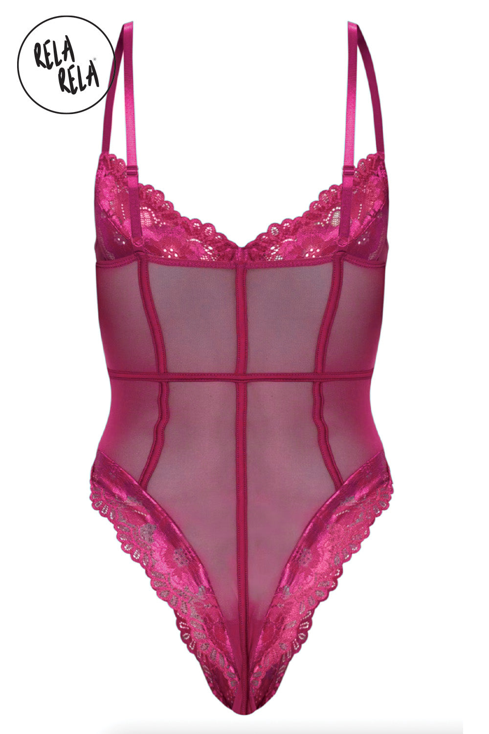 Underwire High Leg Lace Bodysuit in Raspberry