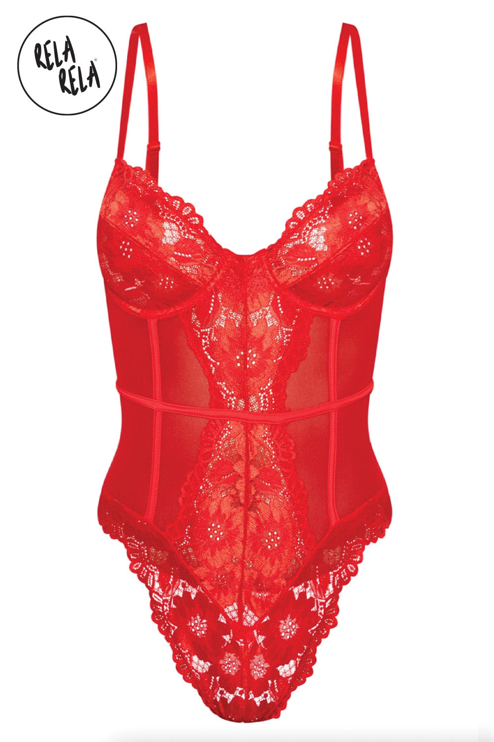 Underwire High Leg Lace Bodysuit in Red
