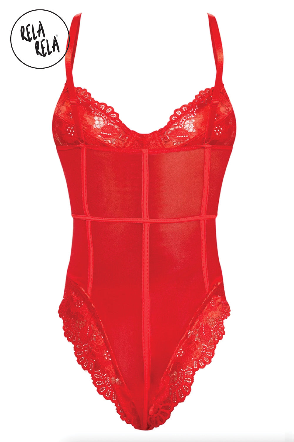 Underwire High Leg Lace Bodysuit in Red