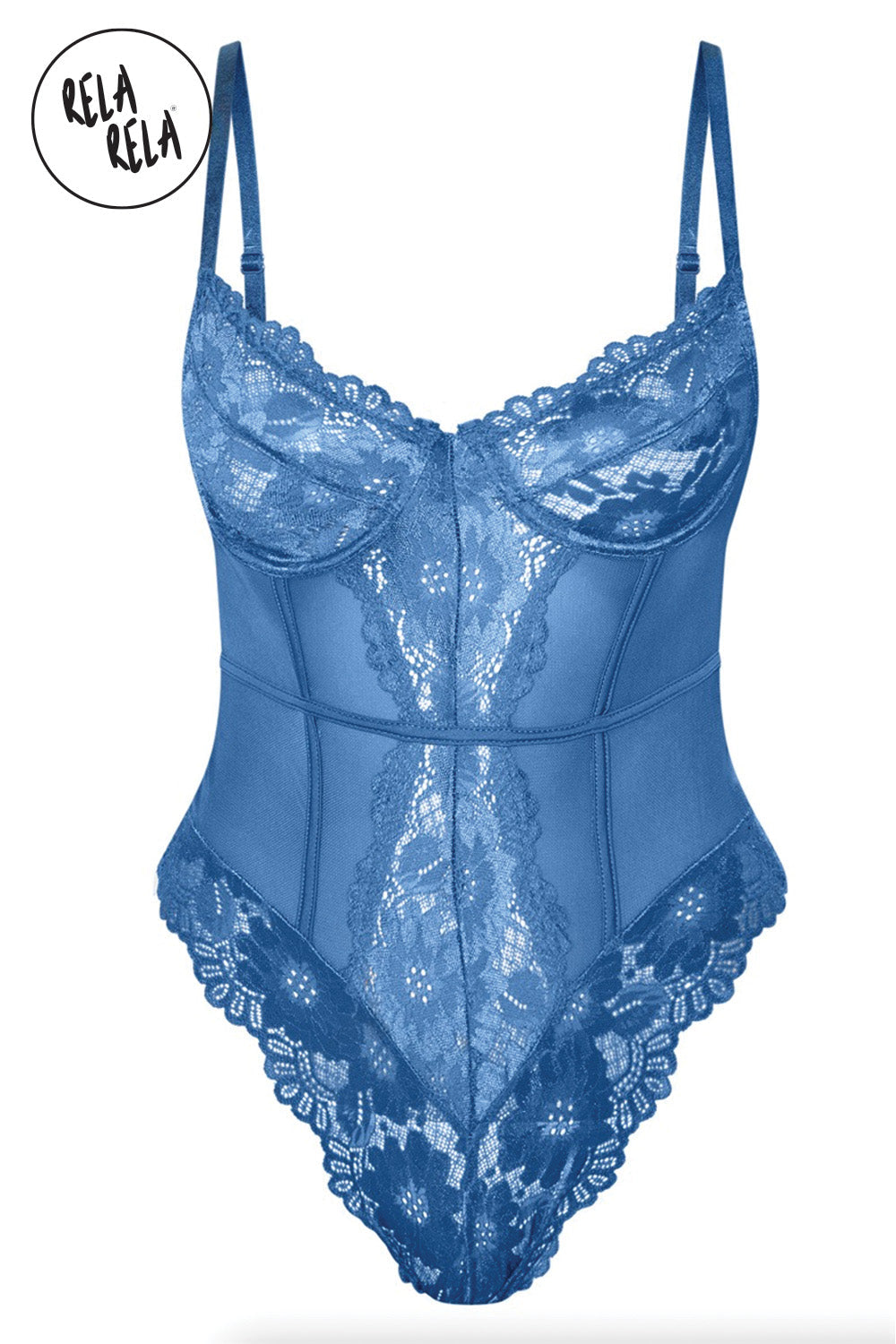Underwire High Leg Lace Bodysuit in Petrol Blue