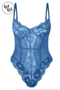Underwire High Leg Lace Bodysuit in Petrol Blue