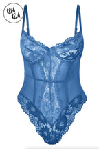 Underwire High Leg Lace Bodysuit in Petrol Blue