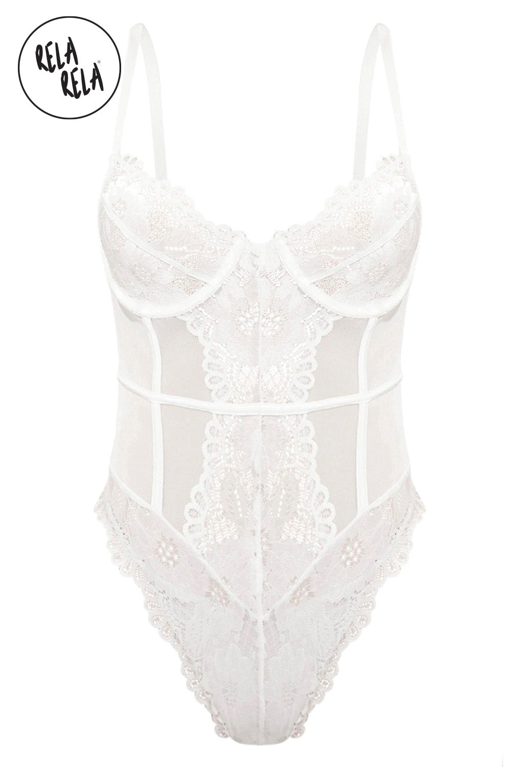 Underwire High Leg Lace Bodysuit in White