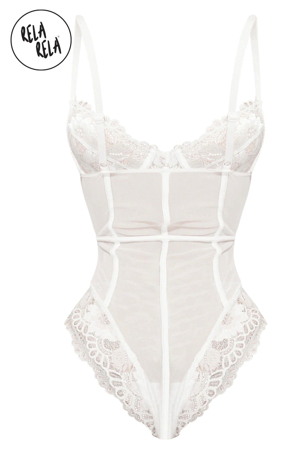 Underwire High Leg Lace Bodysuit in White