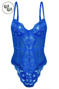Underwire High Leg Lace Bodysuit in Royal Blue