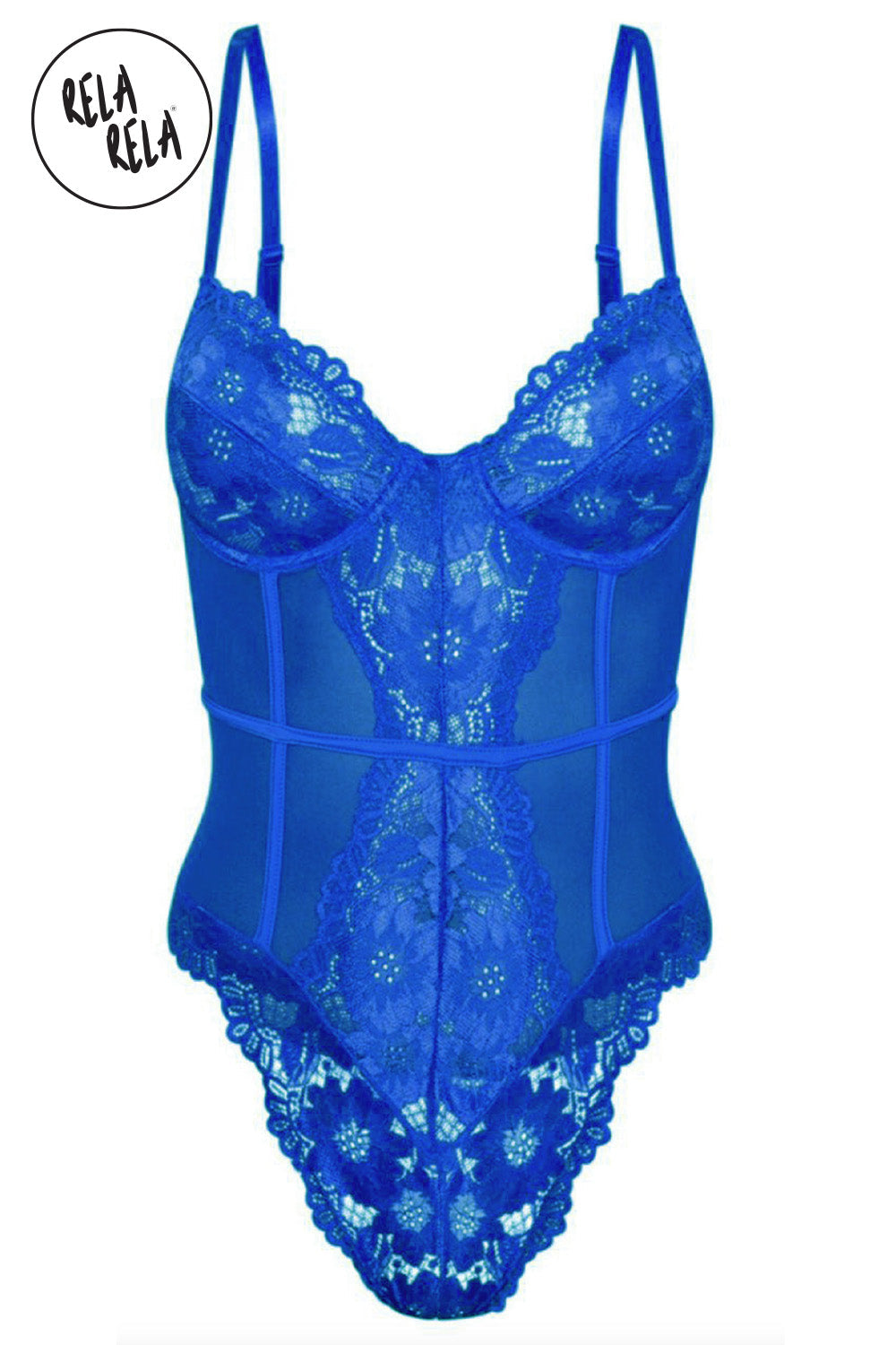 Underwire High Leg Lace Bodysuit in Royal Blue