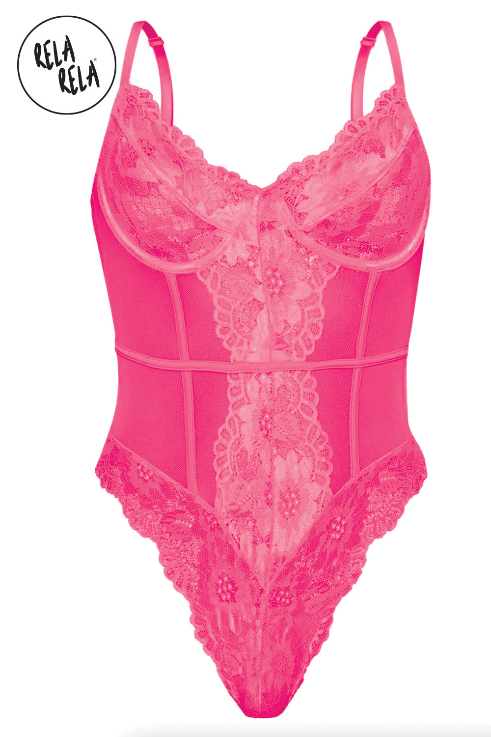 Underwire High Leg Lace Bodysuit in Hot Pink