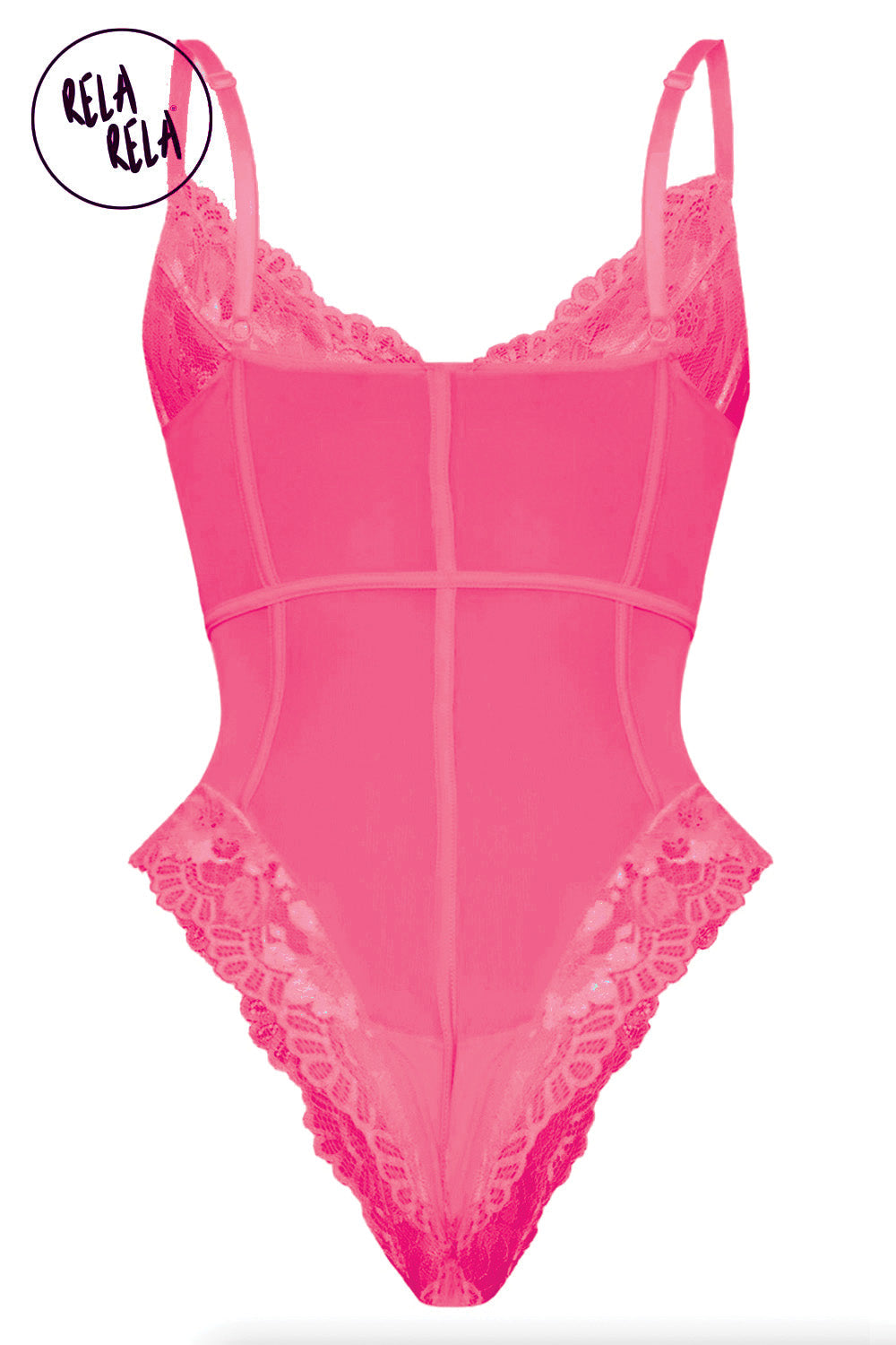 Underwire High Leg Lace Bodysuit in Hot Pink