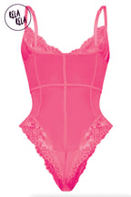 Underwire High Leg Lace Bodysuit in Hot Pink