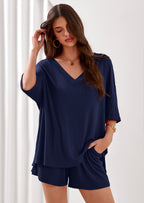 PRETTYGARDEN Womens 2 Piece Sets Oversized Vneck Half Sleeve Tops Shorts Lounge Set Casual Summer Travel Beach Outfits