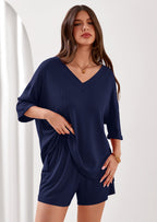 PRETTYGARDEN Womens 2 Piece Sets Oversized Vneck Half Sleeve Tops Shorts Lounge Set Casual Summer Travel Beach Outfits