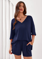 PRETTYGARDEN Womens 2 Piece Sets Oversized Vneck Half Sleeve Tops Shorts Lounge Set Casual Summer Travel Beach Outfits