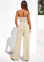 PRETTYGARDEN Summer Sets Women 2 Piece Outfits Asymmetrical Tube Tops and Pants Beach Vacation Airport Matching Lounge Set