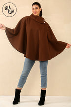 Cape Sleeve Belted Poncho Jacket Coat in Chocolate