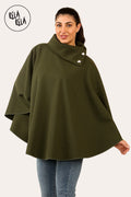 Cape Sleeve Belted Poncho Jacket Coat in Khaki