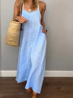 Women Solid Cotton and Linen Slip Dress