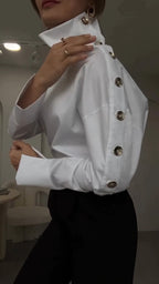 Women's High Collar Side Button Elegant Shirt