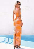 PRETTYGARDEN Summer Dresses for Women Sleeveless Bodycon Maxi Spring Mock Neck Tie Dye Mesh Cocktail Going Out Dress