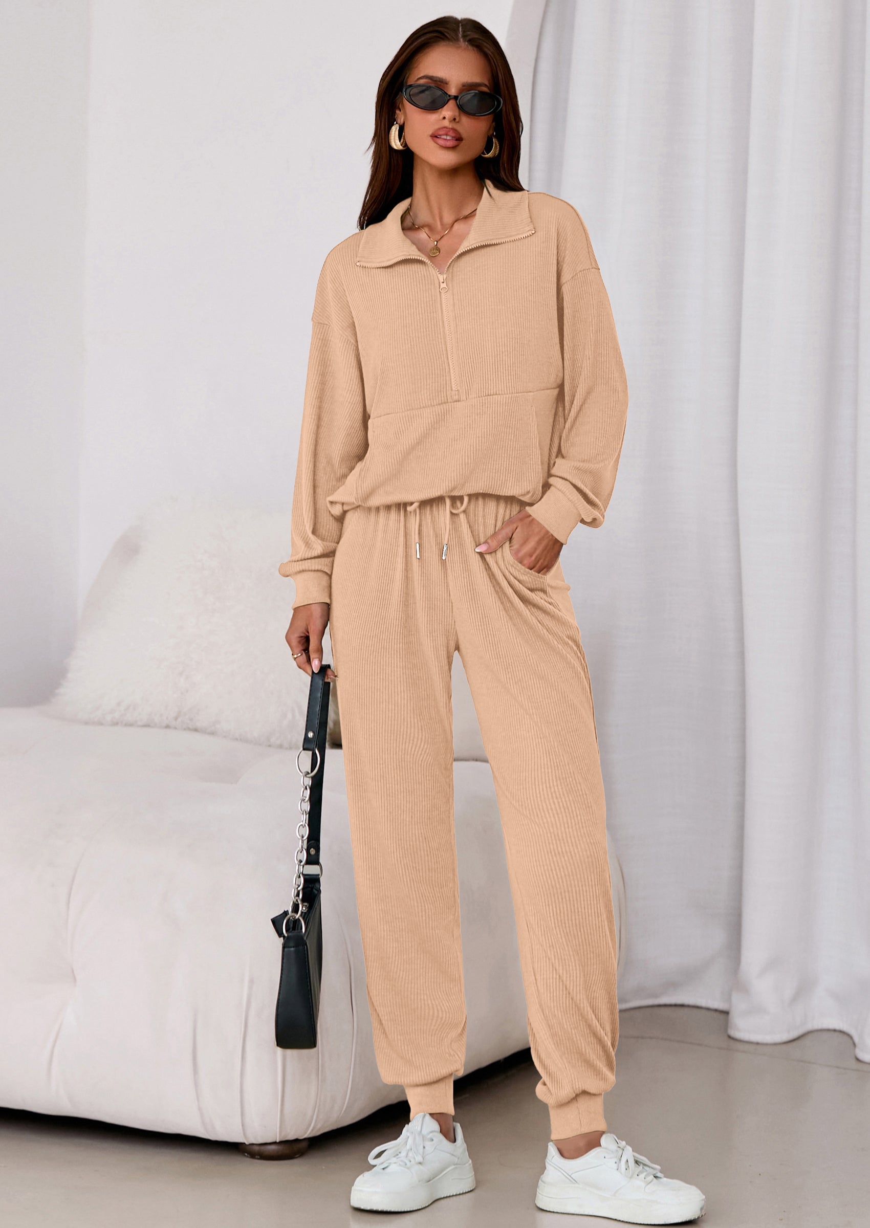 PRETTYGARDEN Women's Fall 2 Piece Lounge Sets Zip Up Sweatshirt Jogger Pants Sweat Track Suits Travel Outfit Winter Clothing