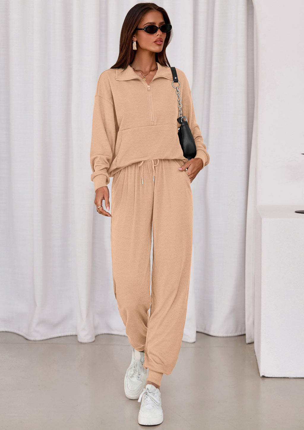 PRETTYGARDEN Women's Fall 2 Piece Lounge Sets Zip Up Sweatshirt Jogger Pants Sweat Track Suits Travel Outfit Winter Clothing