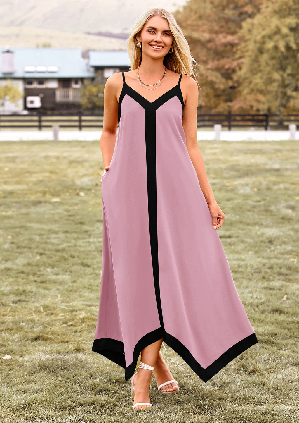 PRETTYGARDEN Women's Flowy Maxi Dress Summer Sleeveless V Neck Spaghetti Strap Elegant Wedding Party Dresses