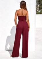 PRETTYGARDEN Summer Sets Women 2 Piece Outfits Asymmetrical Tube Tops and Pants Beach Vacation Airport Matching Lounge Set